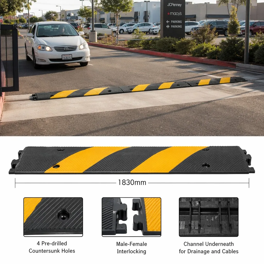 1830mm Rubber Speed Bump - Modular interlocking ends, factory direct from China