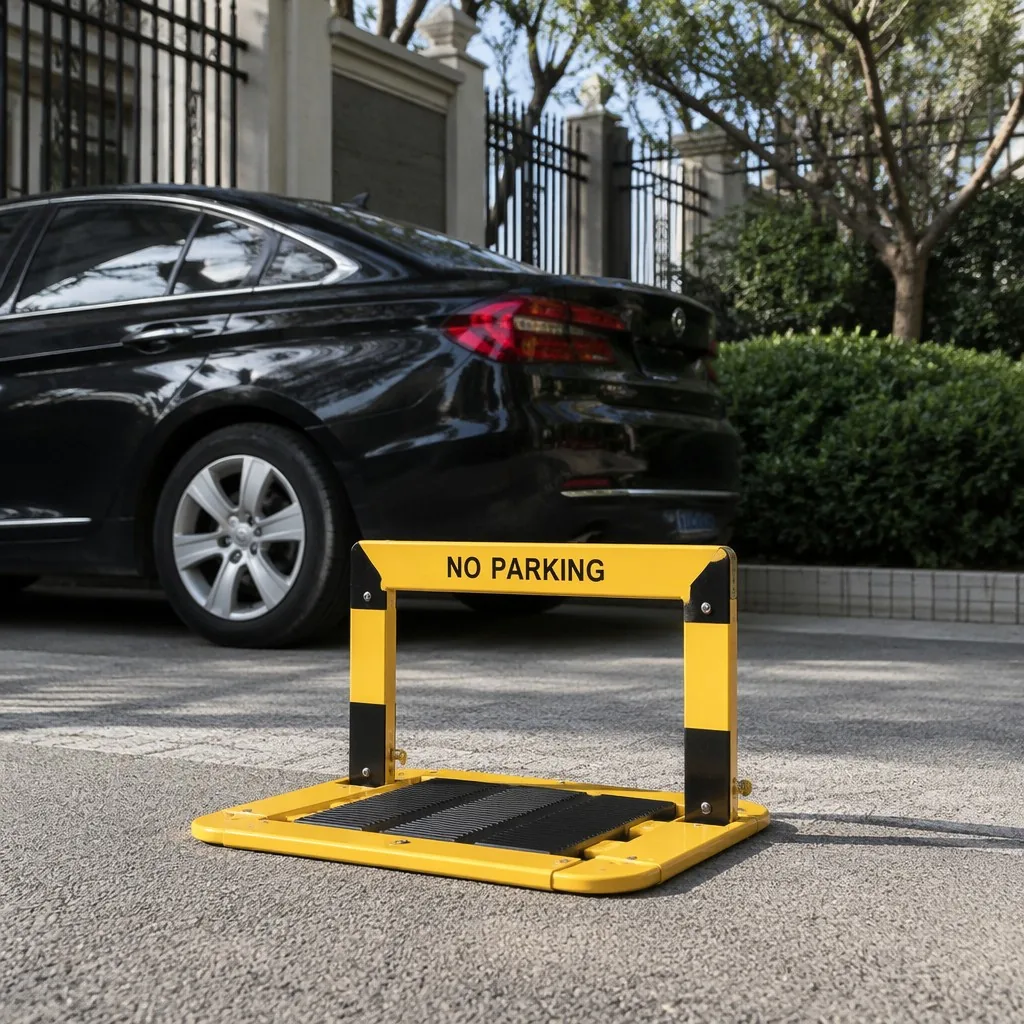 Solar-powered remote-controlled parking space barrier lock