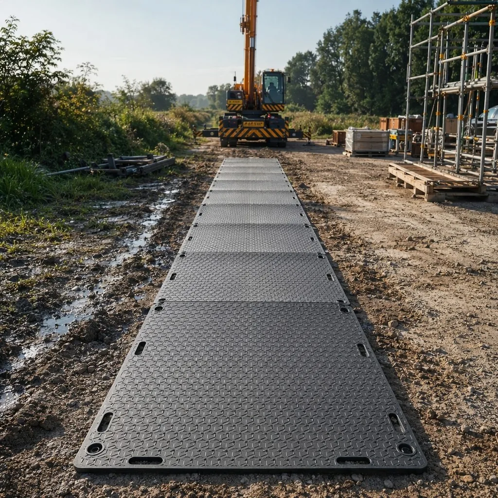 HDPE Ground Protection Mat - 2.4x1.2 m, hexagonal tread, factory direct from China