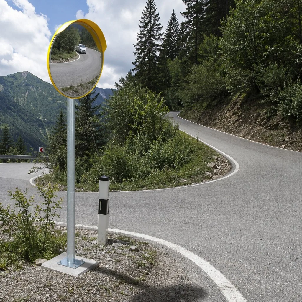 Outdoor Convex Road Turn Mirror (Pole-Mounted) in real scene
