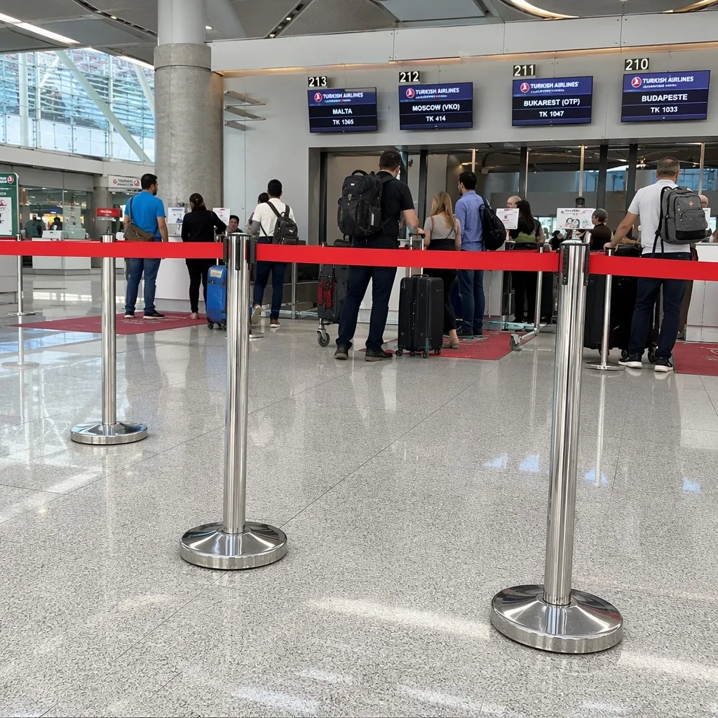 Retractable Belt Crowd Control Stanchion in real scene